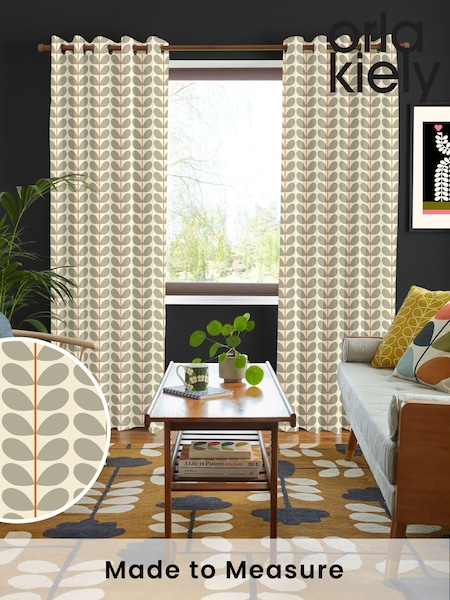 Orla Kiely Grey 100% Cotton Two Colour Stem Made To Measure Curtains (392932) | £91