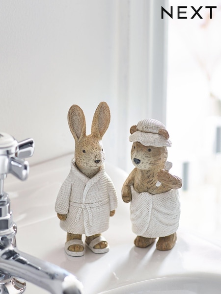 Set of 2 Natural Bertie Bear and Rosie Rabbit Spa Ornaments (393144) | £12