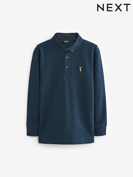 Navy Blue Long Sleeve Polo Shirt (3-16yrs) (393232) | £9 - £15