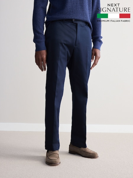 Navy Blue Signature Emmetex Italian 100% Cotton Chino Trousers (393695) | £69