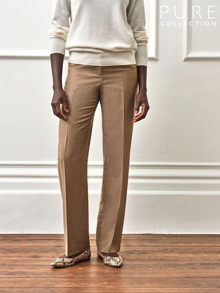 Pure Collection Camel High Waist Wide Leg Trousers (393722) | £130