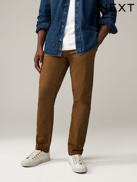 Tan Brown Slim Fit Stretch Printed Soft Touch Chino Trousers (393760) | £22