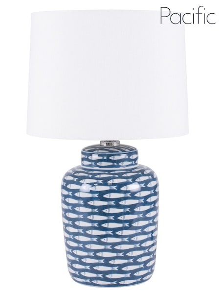 Pacific Blue Schoal Blue/White Fish Detail Ceramic Table Lamp (393861) | £125