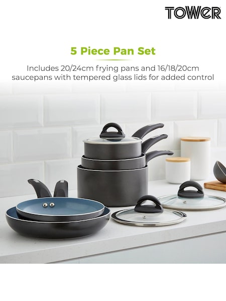 Tower 5 Piece Clear Stainless Steel Pan Set (394267) | £57