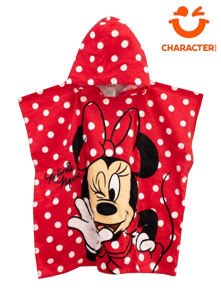 Character Red Minnie Mouse License Kids Printed Swim And Beach 100% Cotton Towel Poncho (395919) | £13