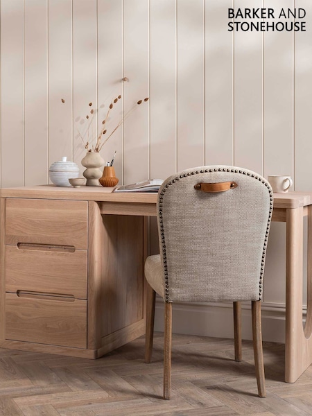 Barker And Stonehouse Maurice Fabric Dining Chair With Leather Handle