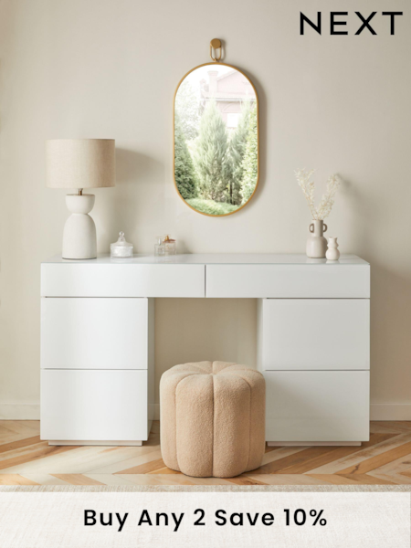 White Sloane Glass Collection Luxe 6 Drawer Wide Console Dressing Table (396451) | £750