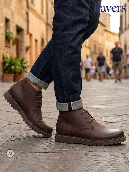 Brown - Regular Pavers Wide Fit Lace Up Chukka Boots