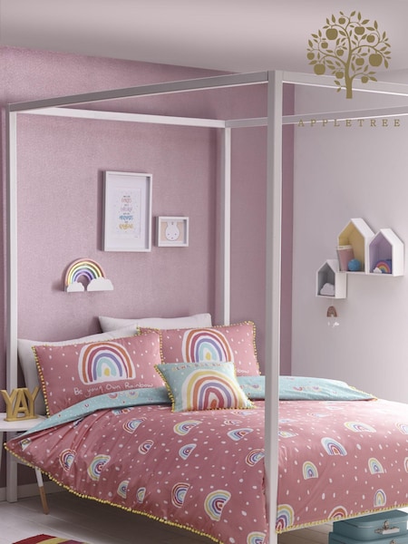 Appletree Multi Kids Rainbow Pom 100% Cotton Duvet Cover And Pillowcase Set (396588) | £22 - £32