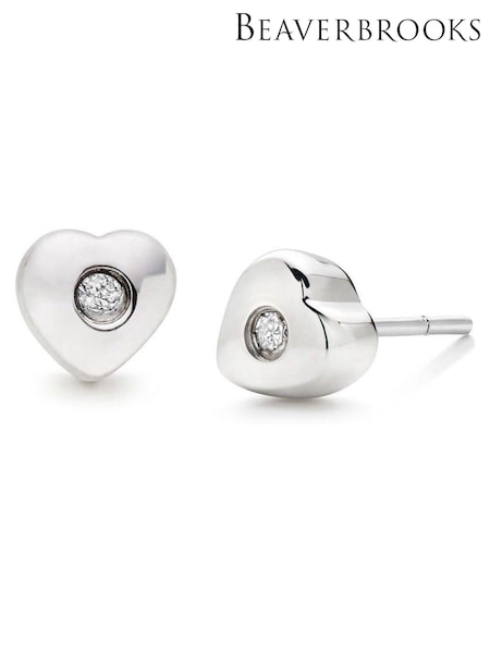 Beaverbrooks Children’s Mini B Silver Diamond Heart Earrings (397401) | £65