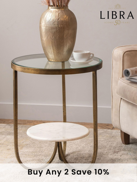 Libra Interiors Gold Nolita Iron Side Table (397493) | £485