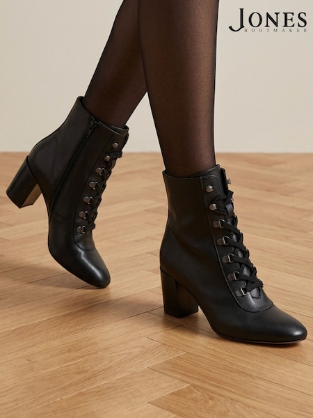 Black - Liana Lace-up Heeled Ladies Ankle Boots