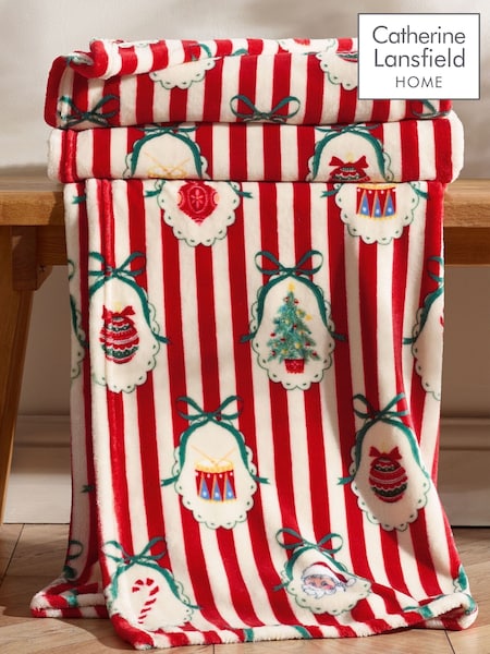 Catherine Lansfield Christmas Vintage Stripe Cosy Fleece Blanket Throw
