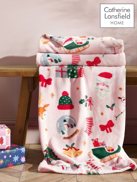 Catherine Lansfield Christmas Happy Holidays Cosy Fleece Blanket Throw