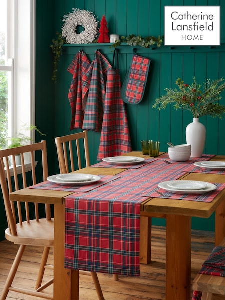 Catherine Lansfield Christmas Tartan Check Cotton Table Runner