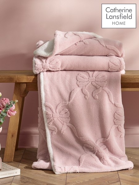 Catherine Lansfield Carved Bow Cosy Fleece Blanket Throw