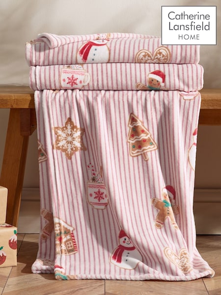 Catherine Lansfield Christmas Gingerbread Stripe Fleece Blanket Throw