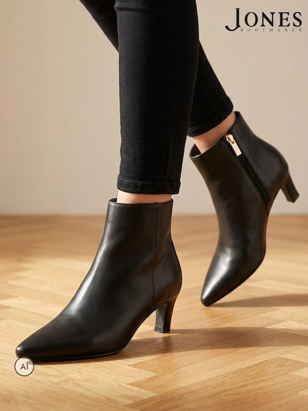 Black Leather - Jones Bootmaker Kassia Leather Comma Heel Ankle Boots