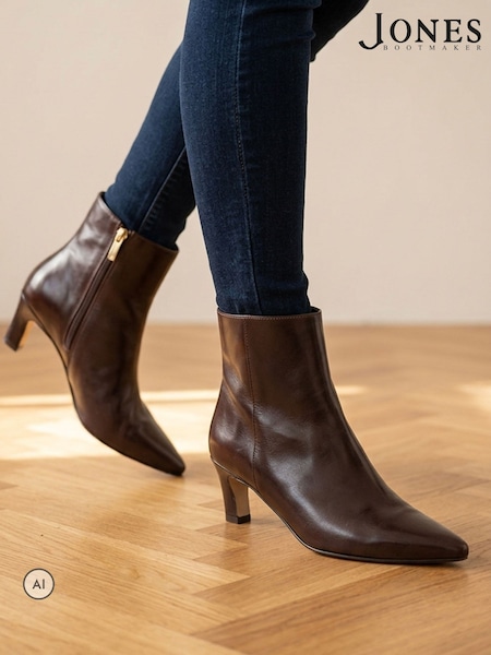 Brown Leather - Jones Bootmaker Kassia Leather Comma Heel Ankle Boots