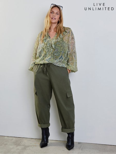 Green - Live Unlimited Print Frill Long Sleeve Blouse