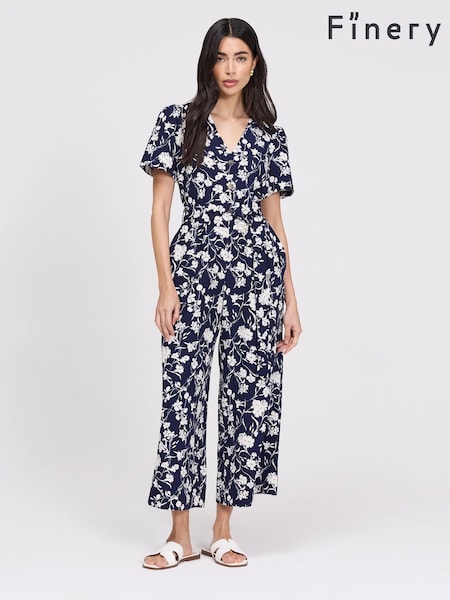 Blue Floral - Finery Uma Cropped Wide Leg Jumpsuit