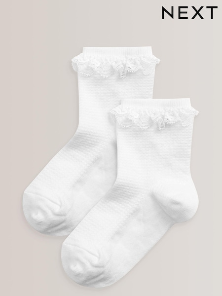 White 2 Pack Cotton Rich Ruffle Ankle Socks (400447) | £3.50 - £5.50