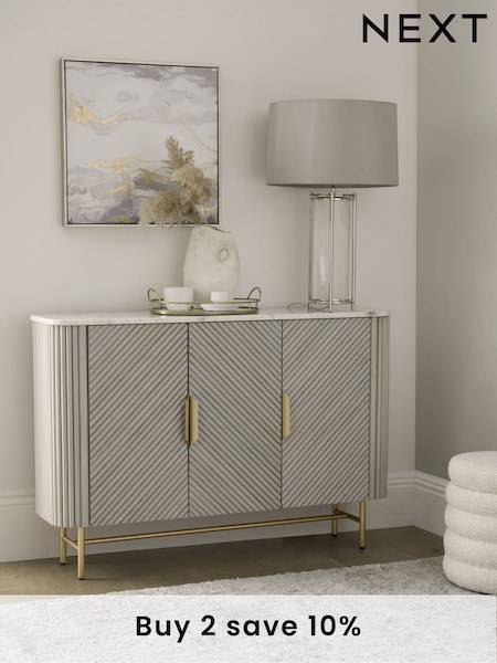 Light Grey Valencia Marble Mango Wood Slim Sideboard (400638) | £775