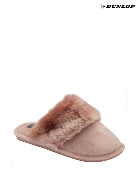 Dunlop Pink Ladies Closed Toe Faux Fur Mule Slippers (400824) | £18