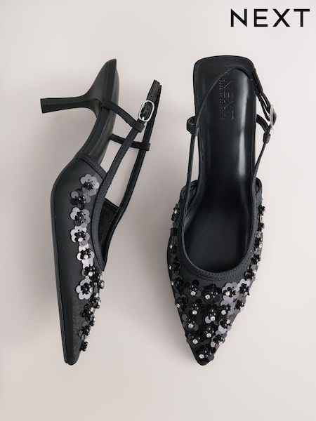 Black - Forever Comfort® Pointed Mesh Slingback Heels