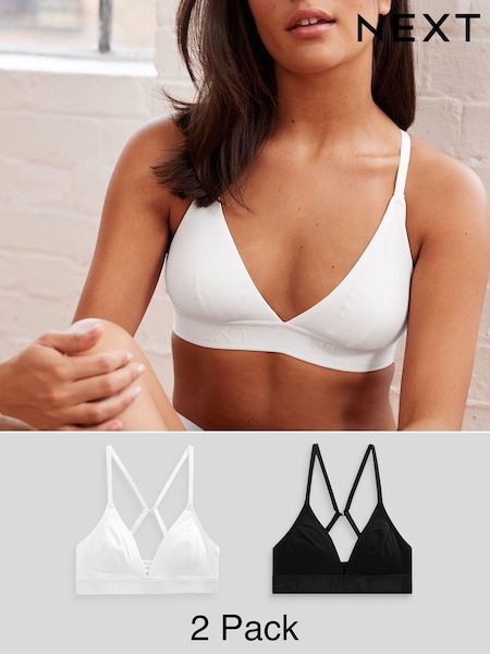 Black/White Cotton Logo Triangle Ultimate Comfort Bralets 2 Pack (401682) | £22