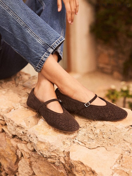 Brown - Mint Velvet Tabi Suede Ballet Flats