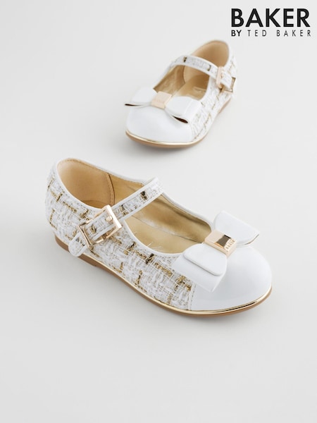 Baker by Ted Baker Girls Mary Jane Bow Occasion White Shoes (401802) | £36