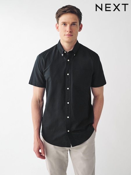 Black Regular Fit Short Sleeve Oxford Shirt (402142) | £24
