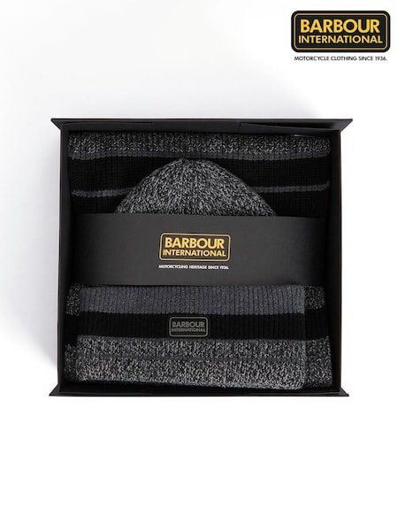 Black - Regular Barbour International Boston Beanie Scarf Gift Set