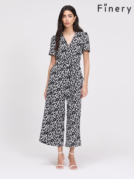 Black Floral - Finery Uma Cropped Wide Leg Jumpsuit