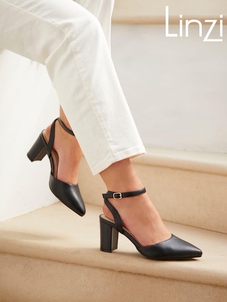 Linzi Black PU Larsa Wide Fit Pointed Toe Court Shoes (402927) | £38