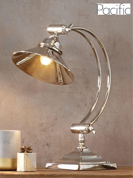 Pacific Silver Kensington Nickel Metal Arched Arm Task Table Lamp (403450) | £175