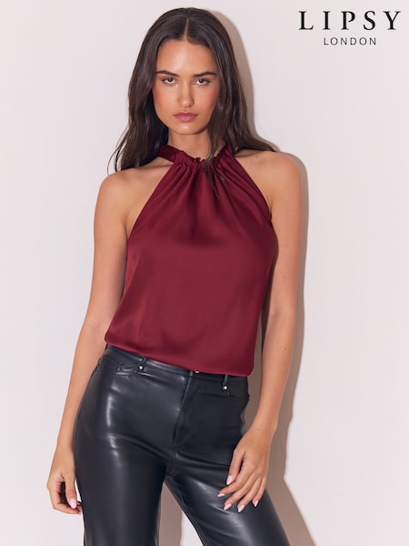 Burgundy Red - Lipsy Satin Halter Neck Top