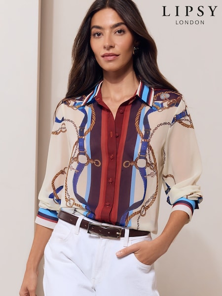 Cream Chain Print - Lipsy Chiffon Printed Shirt
