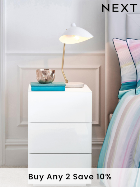White Sloane Glass Collection Luxe 3 Drawer Bedside Table (404160) | £375