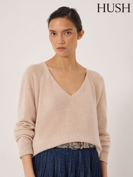 Natural - Hush Constance Cashmere V-neck Jumper
