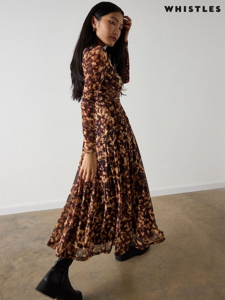 Brown - Whistles Petite Abstract Animal Mesh Dress