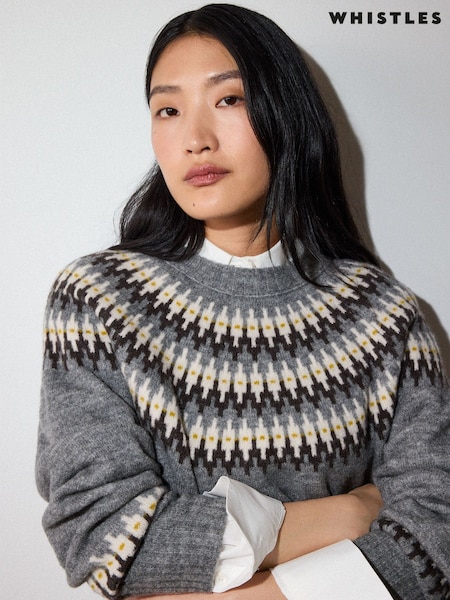 Grey - Whistles Wool Mix Fairisle Detail Knit Jumper