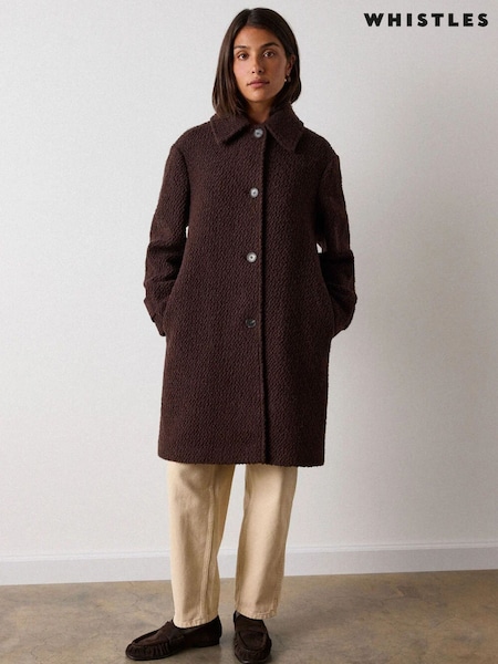 Brown - Whistles Petite Boucle Wool Car Coat