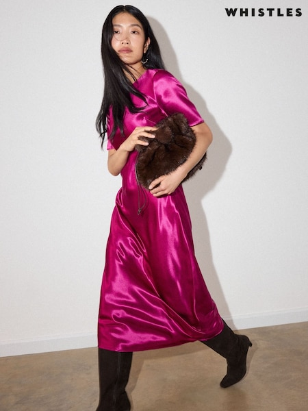 Pink - Whistles Avery Satin Twist Dress