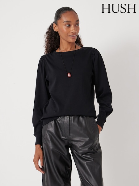 Black - Hush Emily Puff Sleeve Jersey Top