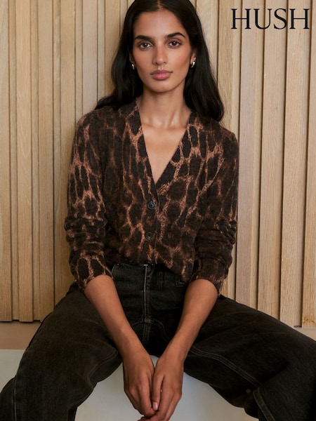 Brown - Hush Cynthia Leopard Print Knitted Cardigan