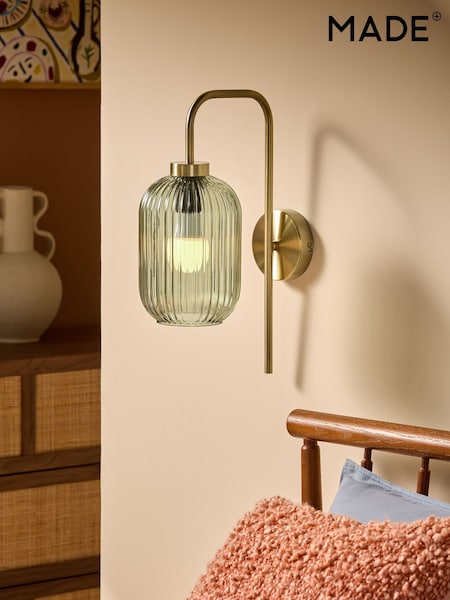 MADE.COM Green Briz Antique Brass Wall Lamp (405707) | £79