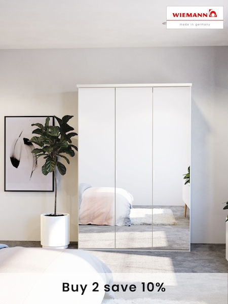 Wiemann Peyton White Mirror Semi Fitted Triple Wardrobe (406084) | £740