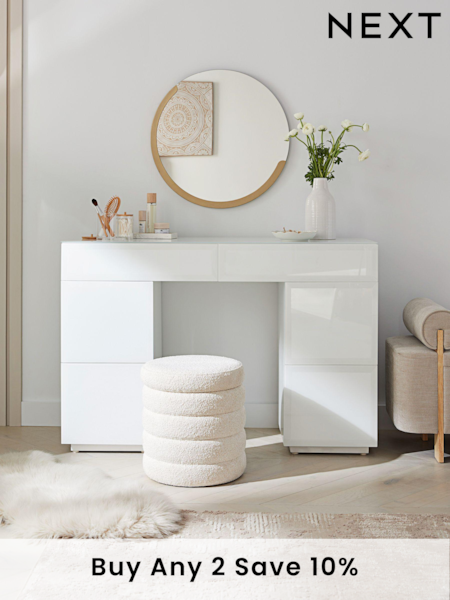White Sloane Glass Collection Luxe 6 Drawer Console Dressing Table (406101) | £699